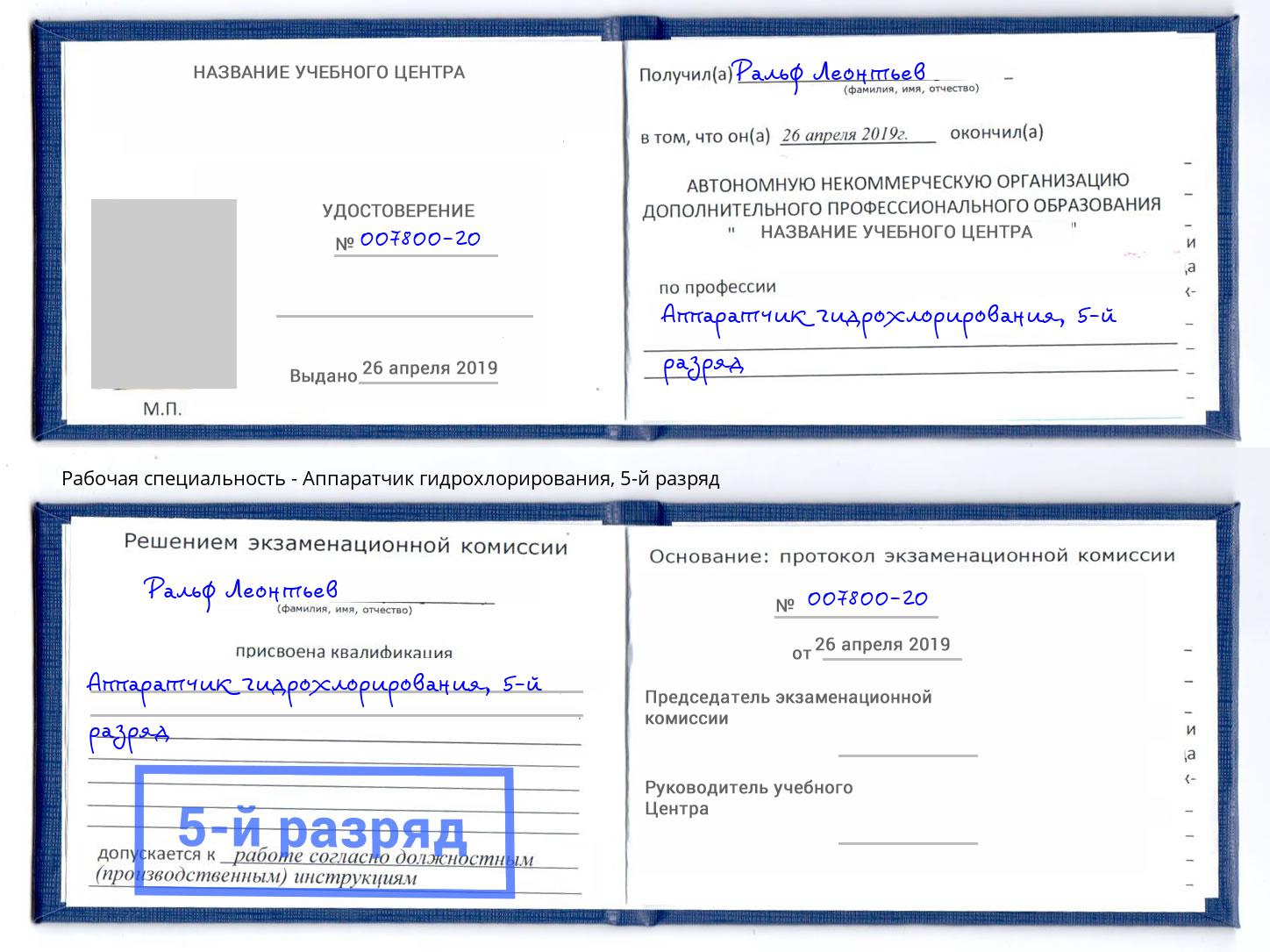 корочка 5-й разряд Аппаратчик гидрохлорирования Богородицк