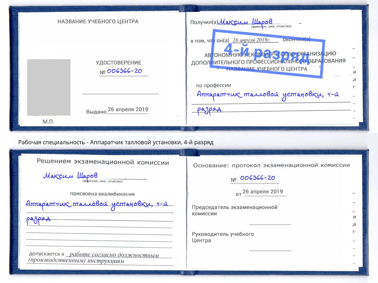 корочка 4-й разряд Аппаратчик талловой установки Богородицк