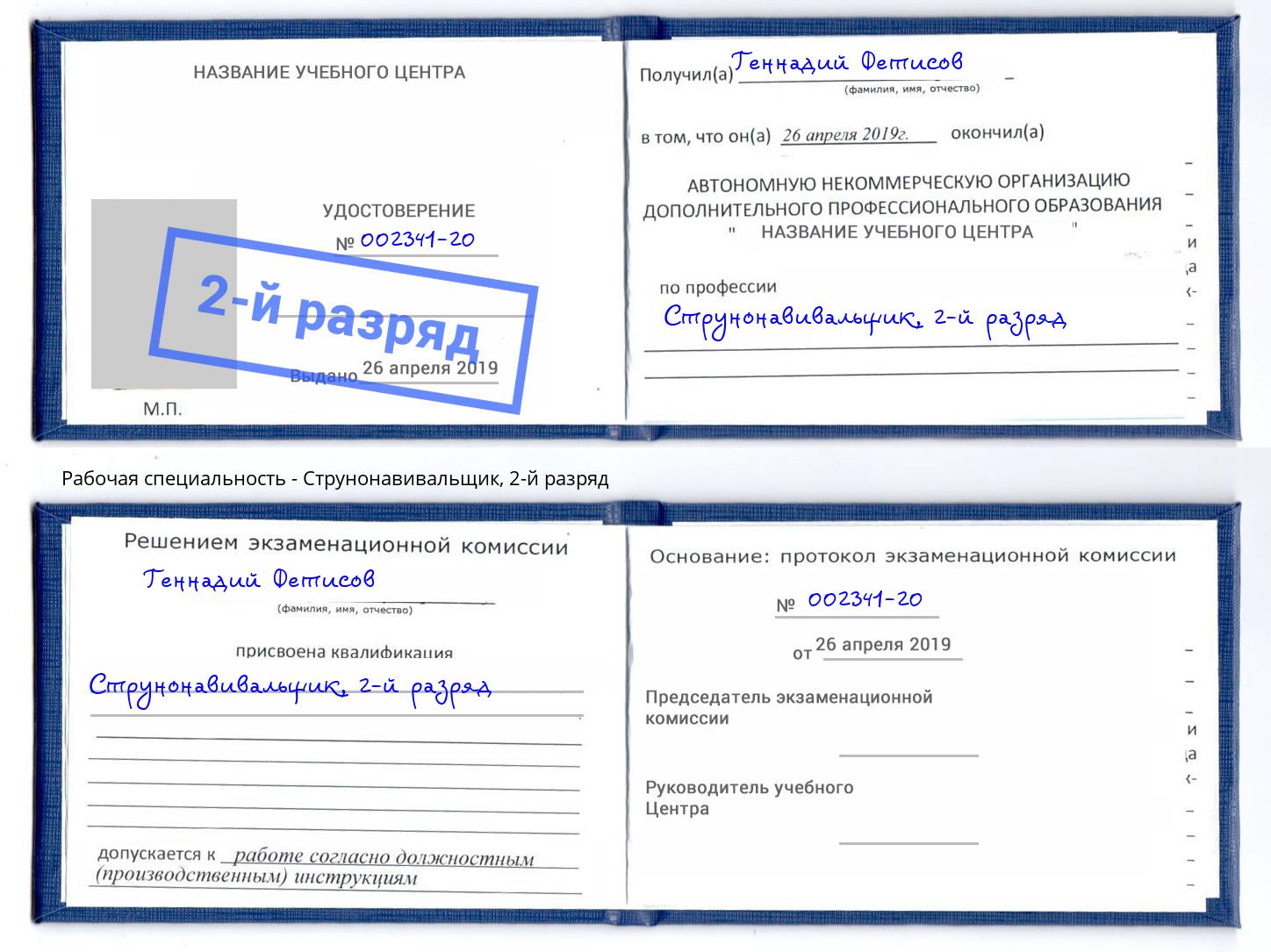 корочка 2-й разряд Струнонавивальщик Богородицк