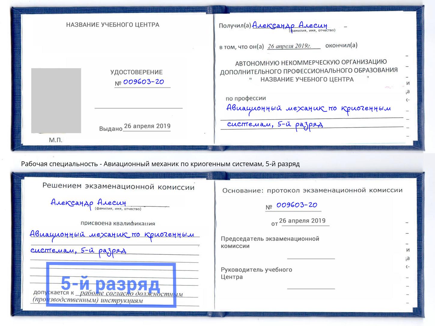 корочка 5-й разряд Авиационный механик по криогенным системам Богородицк