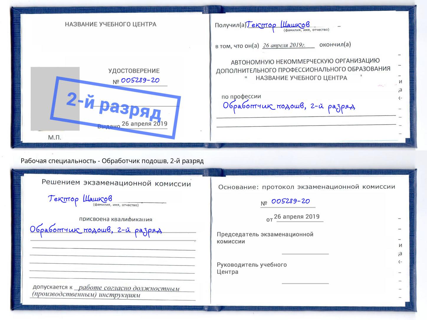 корочка 2-й разряд Обработчик подошв Богородицк