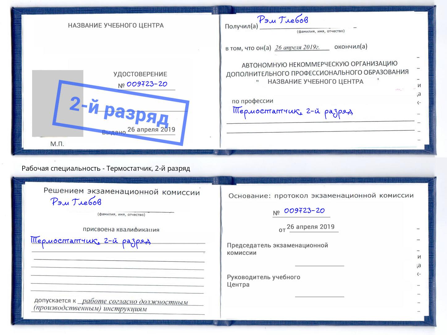 корочка 2-й разряд Термостатчик Богородицк