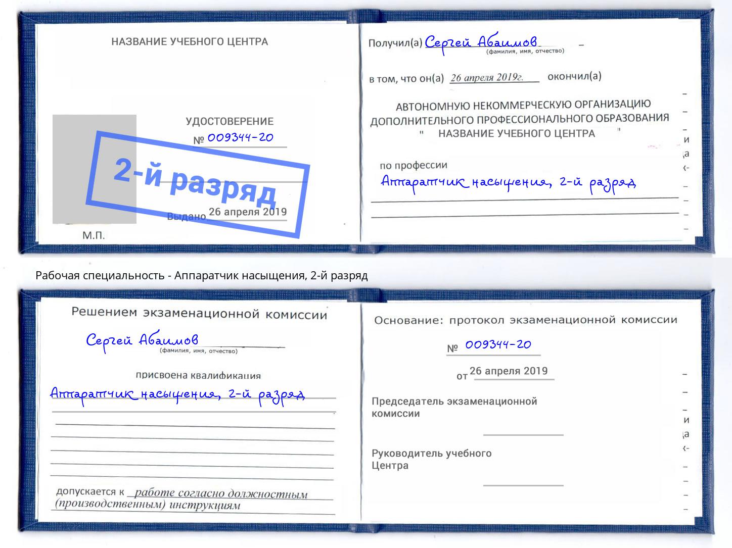 корочка 2-й разряд Аппаратчик насыщения Богородицк