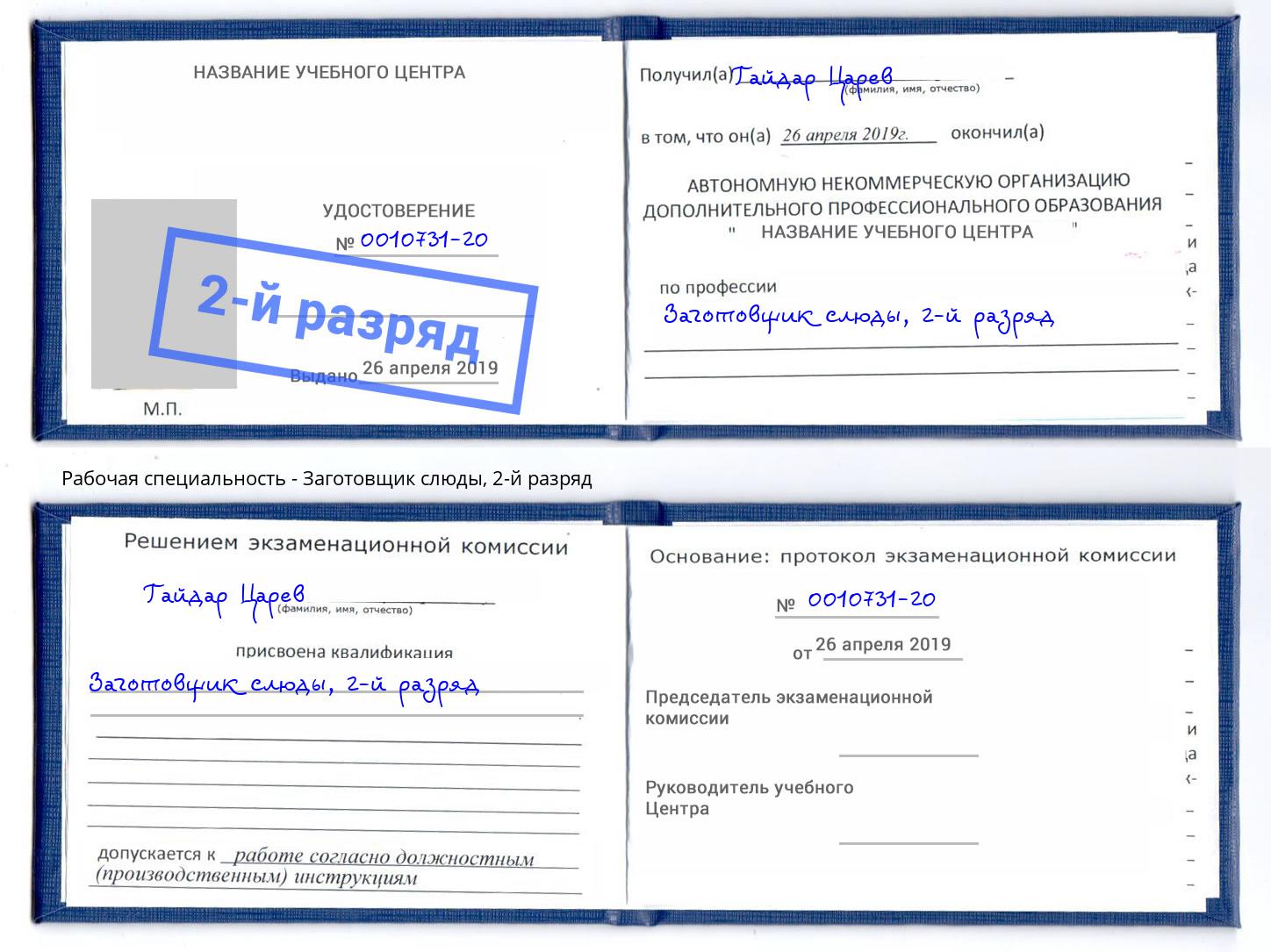 корочка 2-й разряд Заготовщик слюды Богородицк