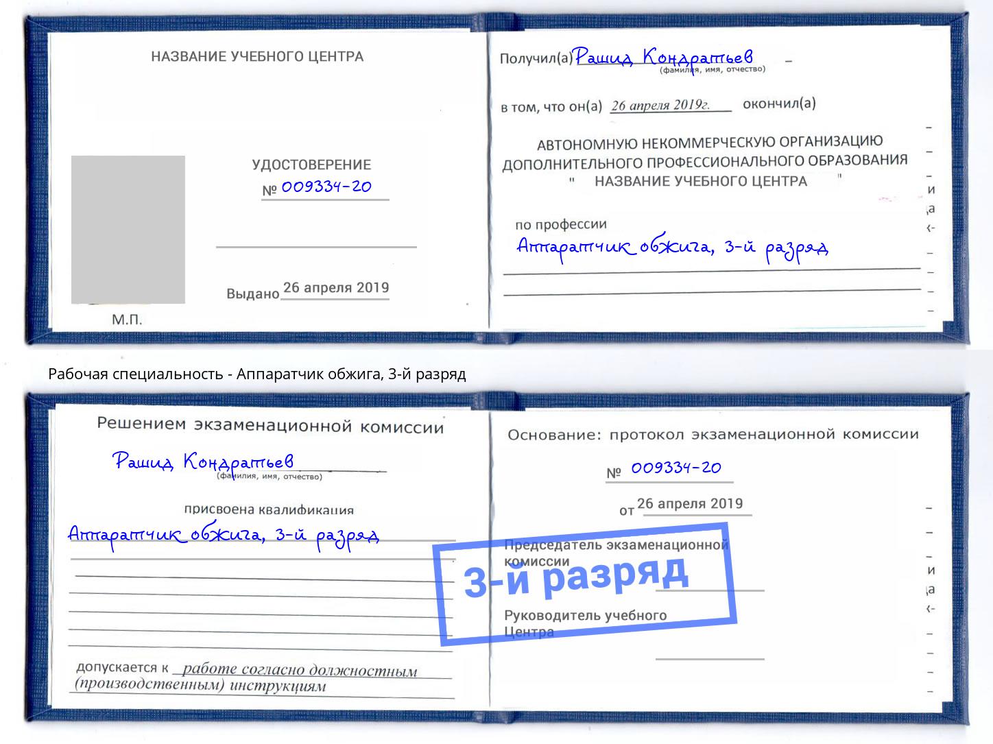 корочка 3-й разряд Аппаратчик обжига Богородицк