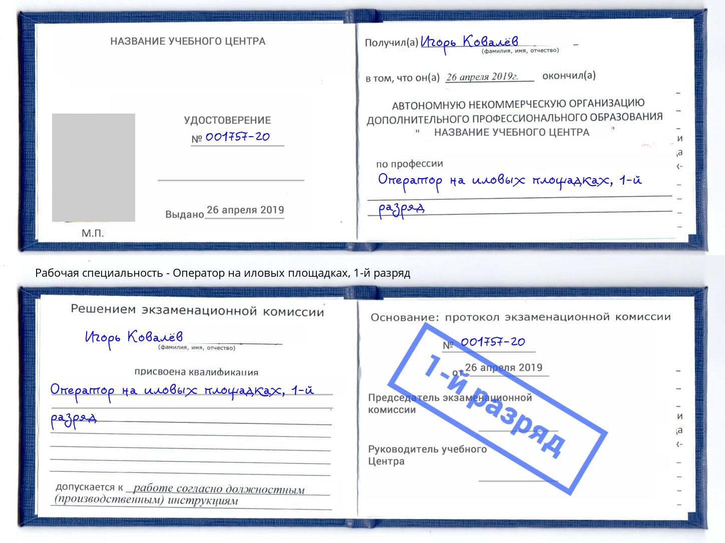 корочка 1-й разряд Оператор на иловых площадках Богородицк