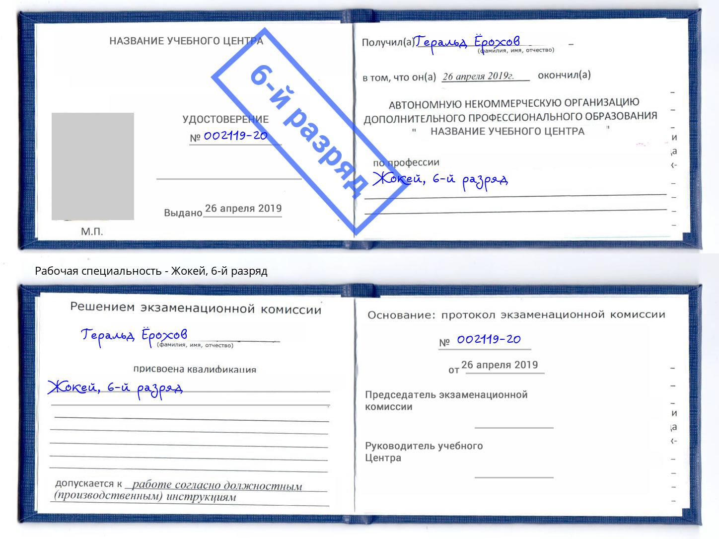 корочка 6-й разряд Жокей Богородицк