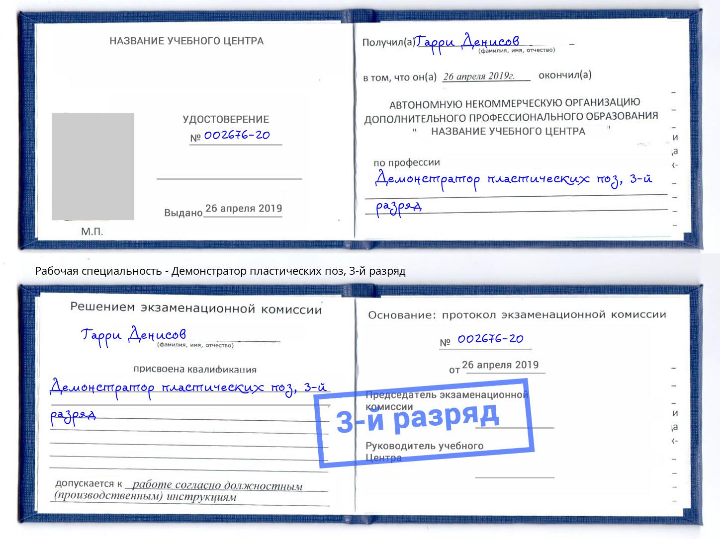 корочка 3-й разряд Демонстратор пластических поз Богородицк