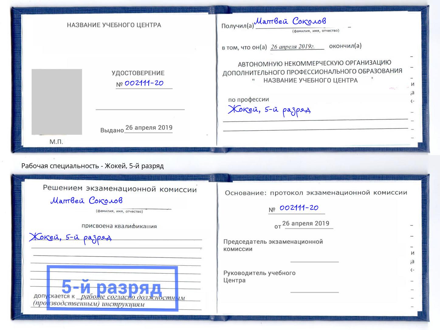 корочка 5-й разряд Жокей Богородицк