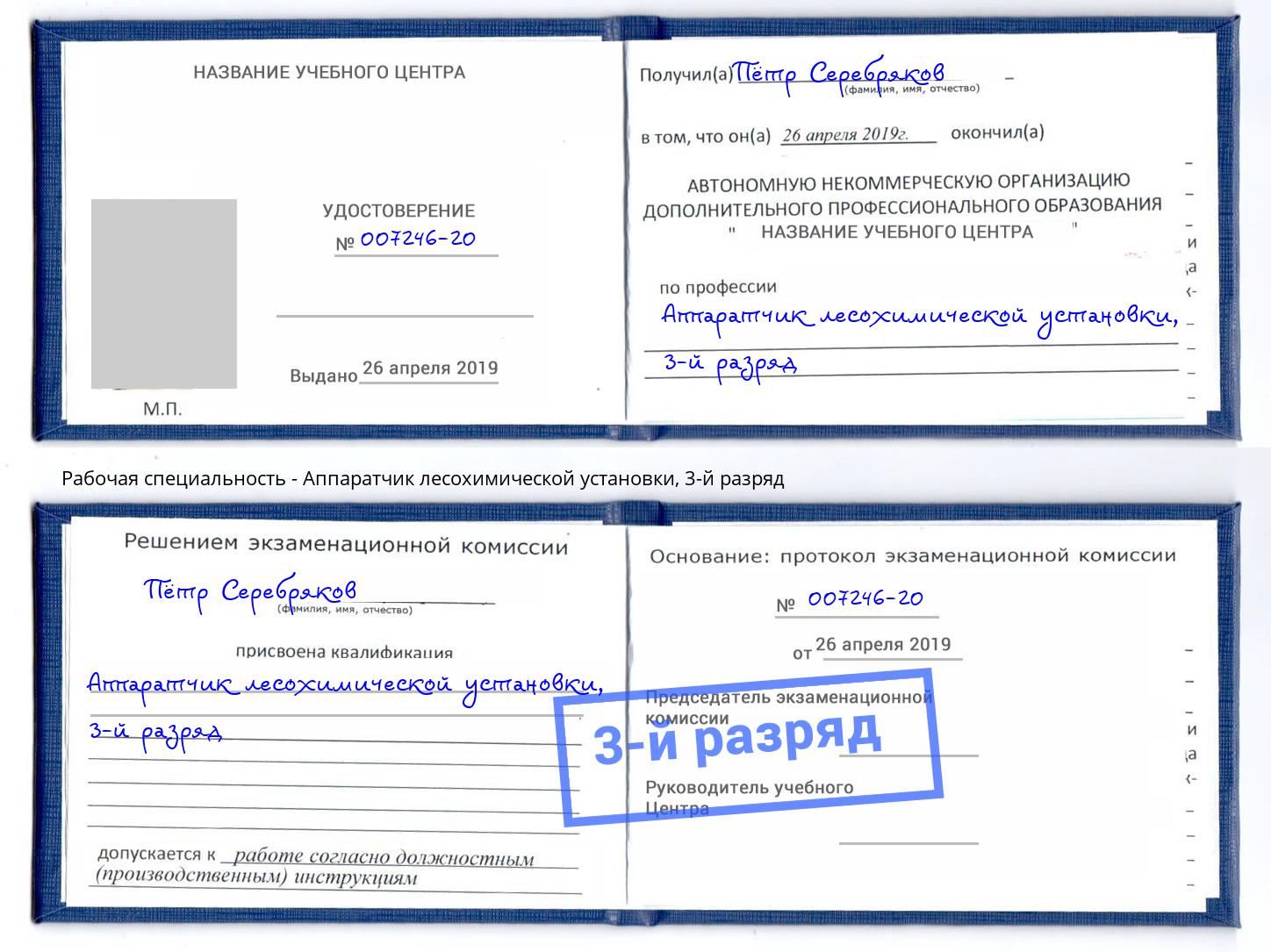 корочка 3-й разряд Аппаратчик лесохимической установки Богородицк