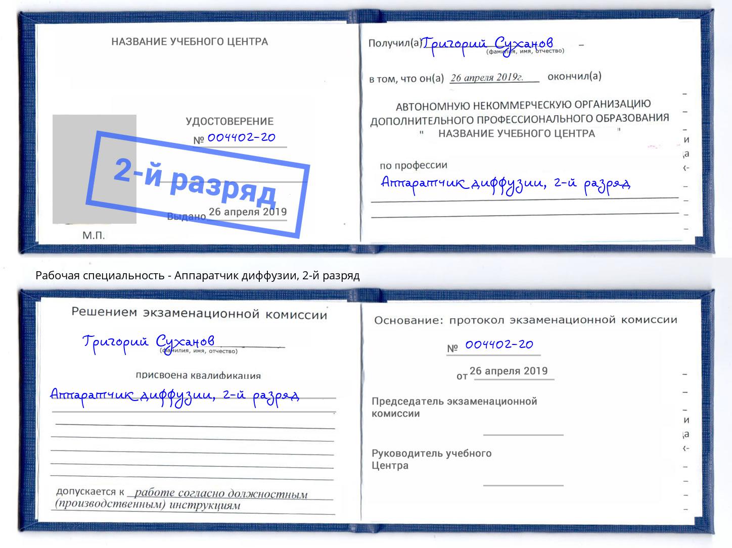 корочка 2-й разряд Аппаратчик диффузии Богородицк