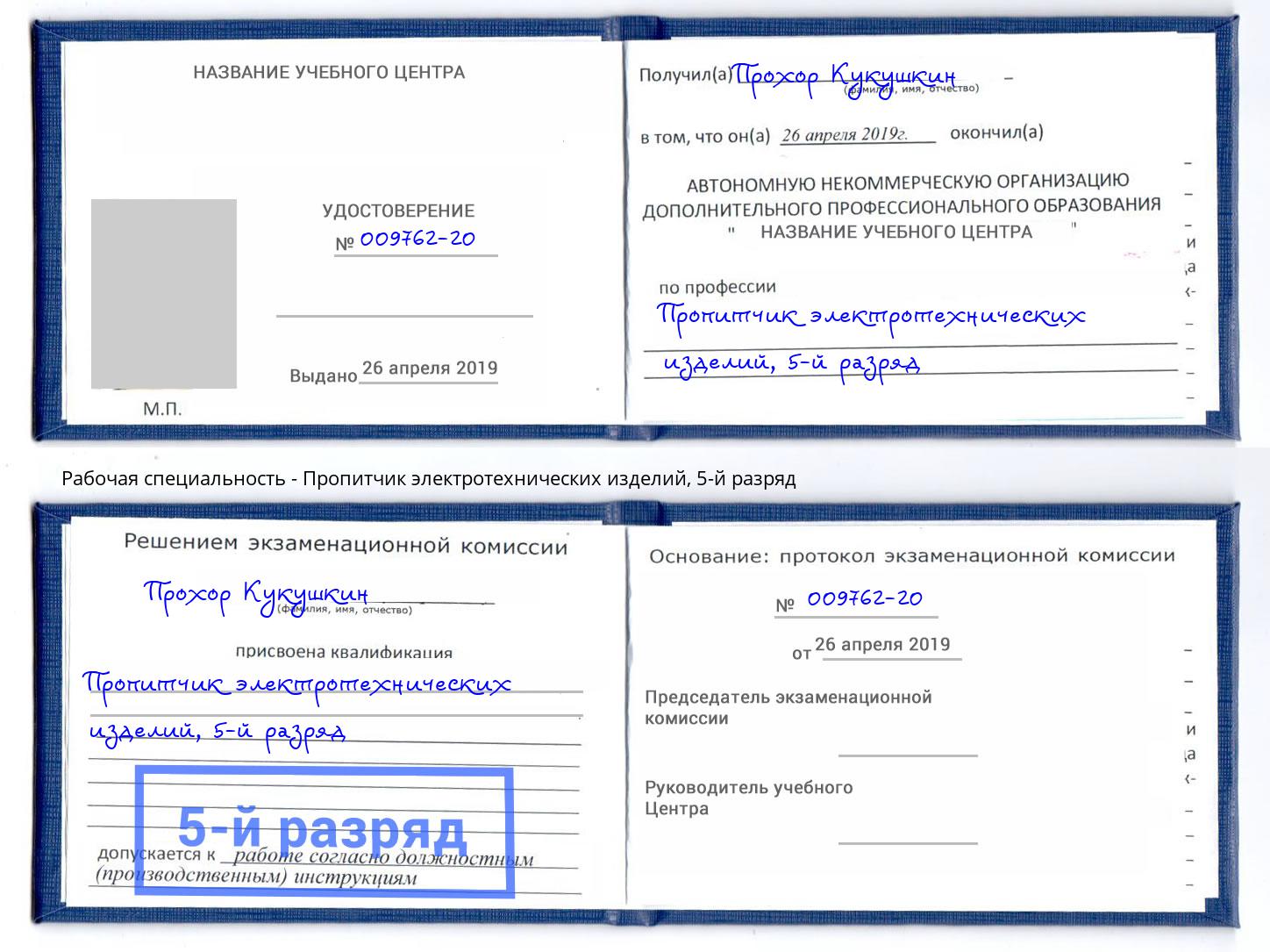 корочка 5-й разряд Пропитчик электротехнических изделий Богородицк