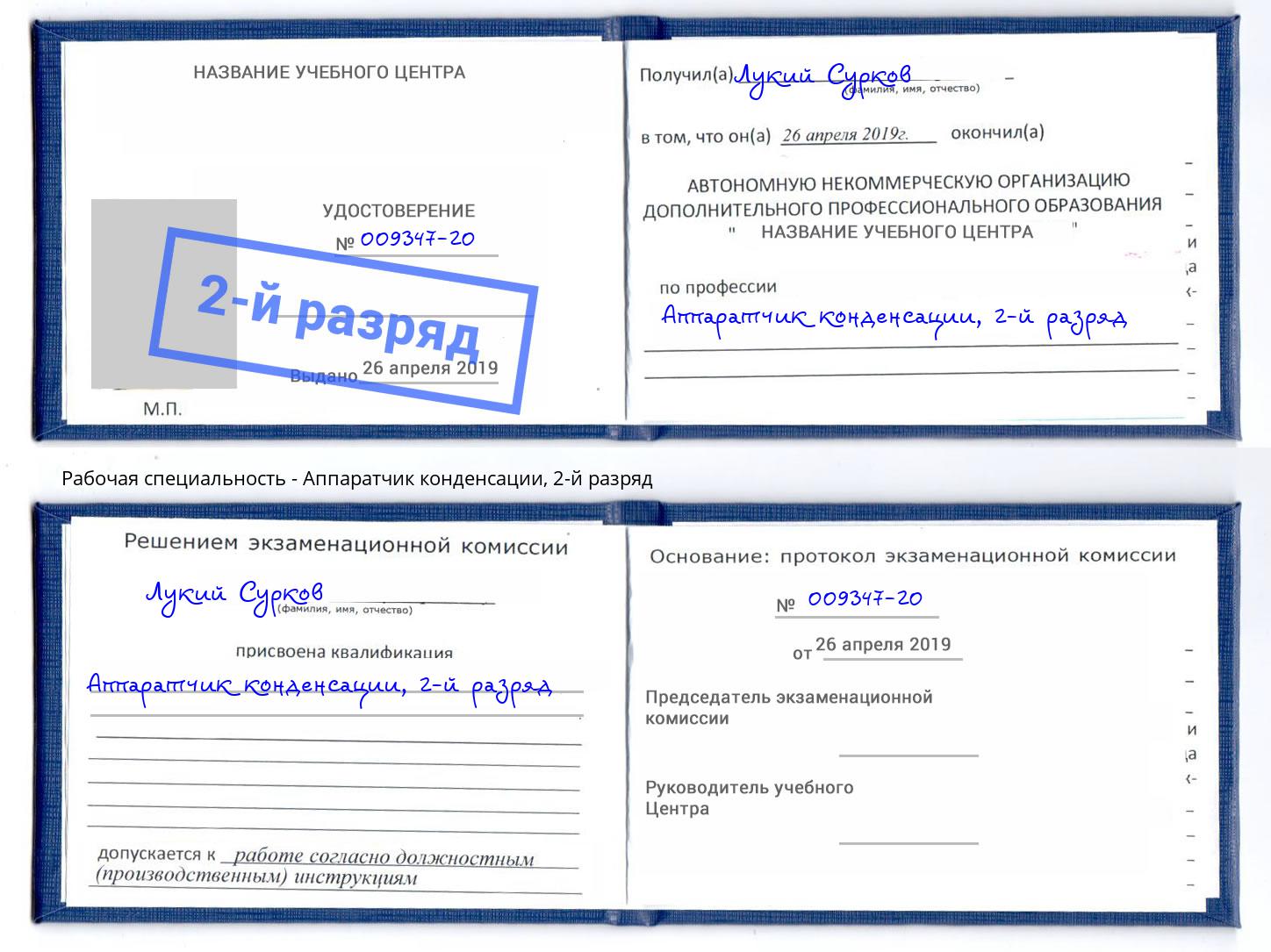 корочка 2-й разряд Аппаратчик конденсации Богородицк